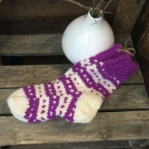 New hand knit chunky slipper socks hand crafted M/L fair isle wool/acrylic yarn